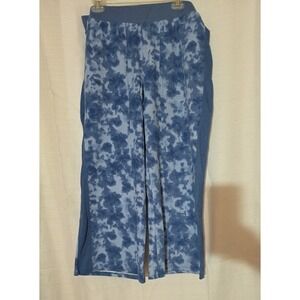 LOGO Life By Lori Goldstein Reg Waffle Knit Wide Leg Pant Blue Size Large TieDye